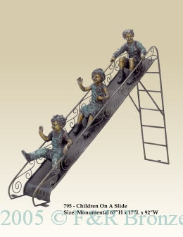 Monumental Children’S On Slide Bronze Statue