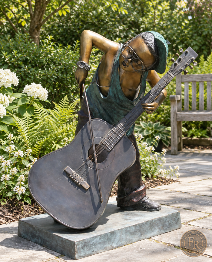 Jumbo Boy Playing Guitar Bronze Statue