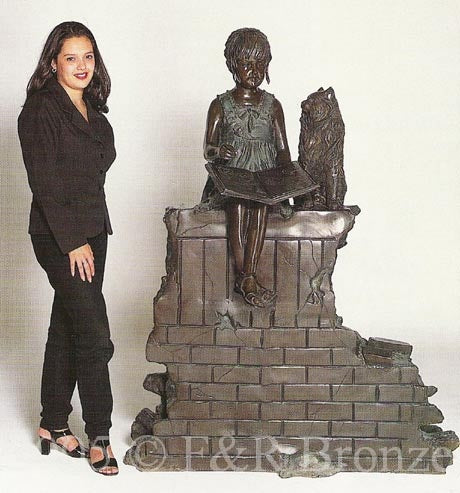 Monumental Fountain Girl With Book And Cat Bronze Statue