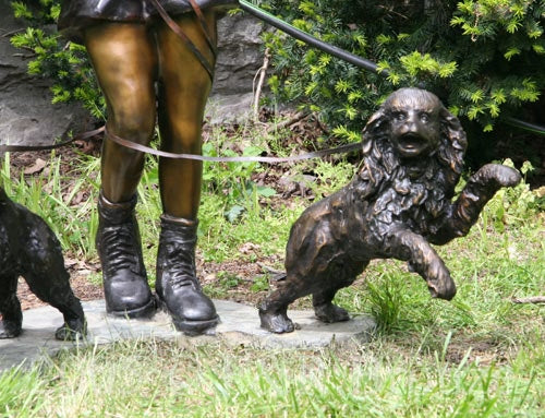 Jumbo Girl With Two Dogs Bronze Statue