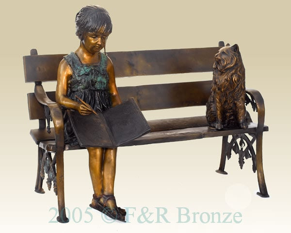 Girl With Cat On Bench