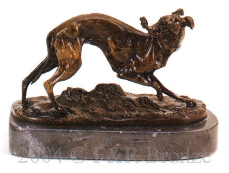 Whippet with Staff Bronze Sculpture by Pierre-Jules Mêne
