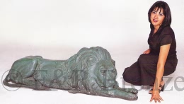 Right Lay Down Lion bronze by Barye