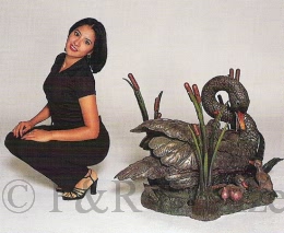 Bronze Swan Table with Glass by Castano