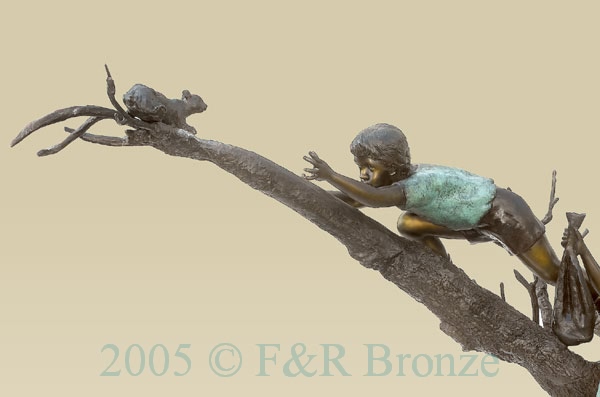 Three Boys with Squirrel on Tree bronze sculpture-2