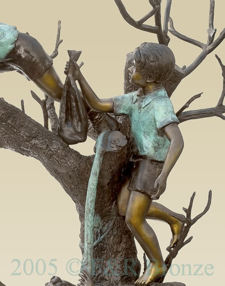 Three Boys with Squirrel on Tree bronze sculpture-3