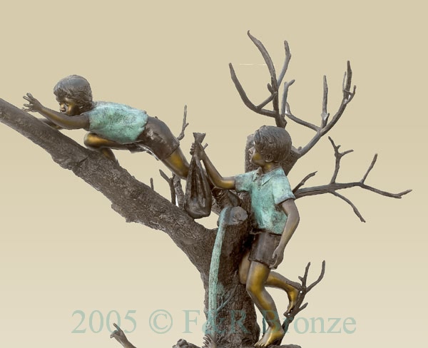 Three Boys with Squirrel on Tree bronze sculpture-4