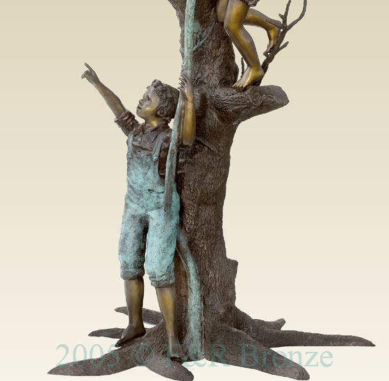 Three Boys with Squirrel on Tree bronze sculpture-5