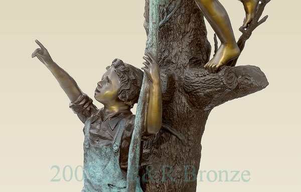 Three Boys with Squirrel on Tree bronze sculpture-6