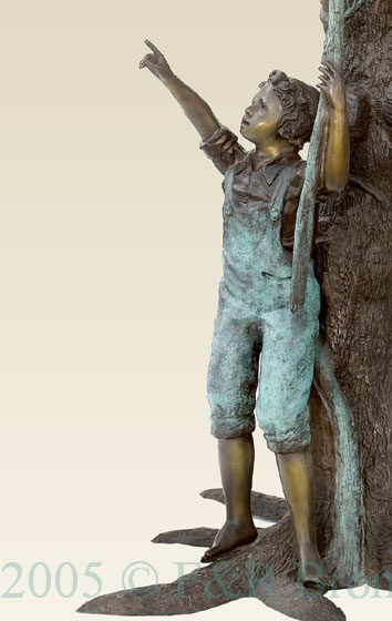 Three Boys with Squirrel on Tree bronze sculpture-7