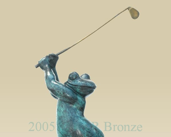 Frog with Golf Club bronze statue