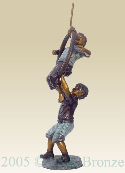 Boys on Tire Swing bronze statue