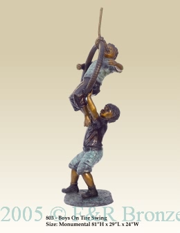 Boys with Tire Swing Bronze statue by Turner
