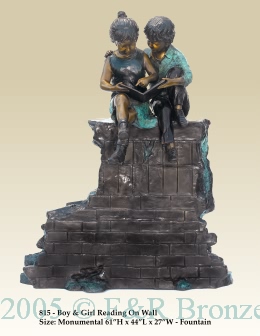 Boy and Girl Reading On Wall bronze reproduction