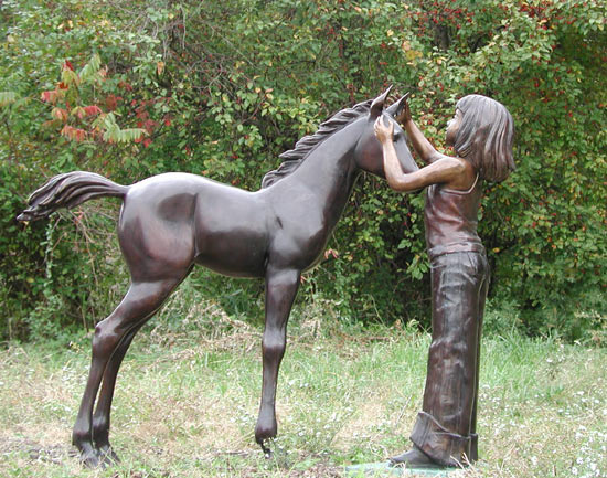 Girl and her Foal bronze statue - 9