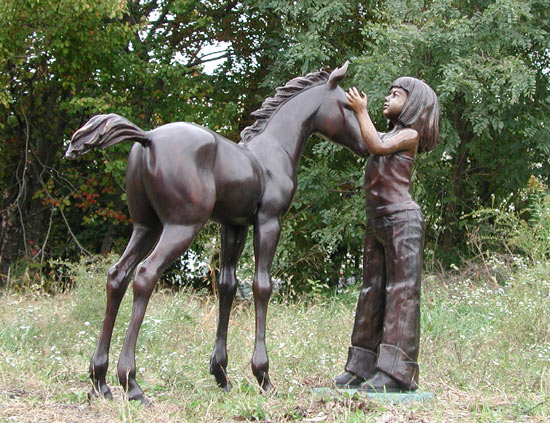 Girl and her Foal bronze statue - 10
