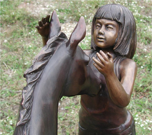 Girl and her Foal bronze statue - 3