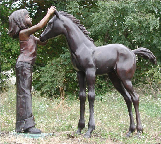 Girl and her Foal bronze statue - 4