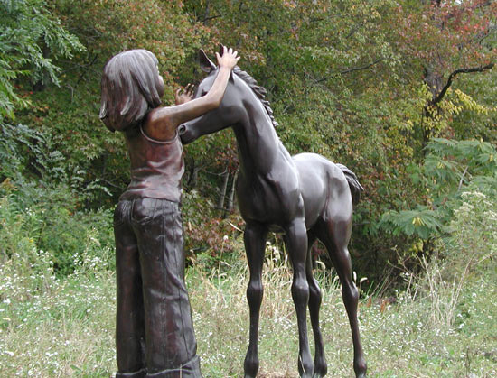 Girl and her Foal bronze statue - 5