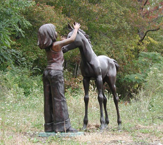 Girl and her Foal bronze statue - 6