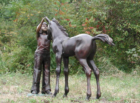 Girl and her Foal bronze statue - 7