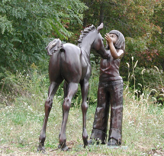 Girl and her Foal bronze statue - 11