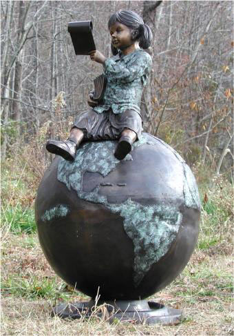 Girl Sitting on Globe Reading Bronze statue - 1