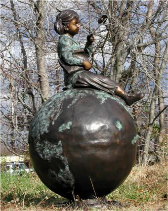 Girl Sitting on Globe Reading Bronze statue - 2