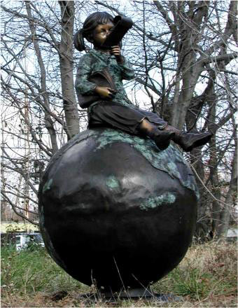 Girl Sitting on Globe Reading Bronze statue - 6