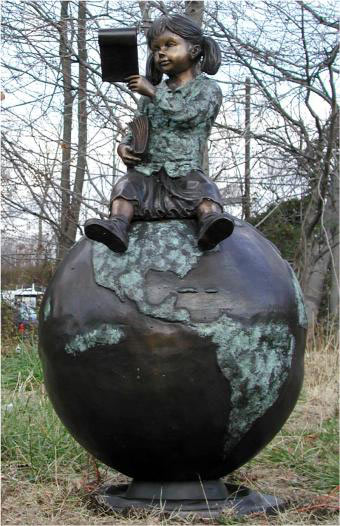 Girl Sitting on Globe Reading Bronze statue - 7