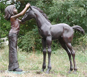 Girl and her Foal bronze sculpture