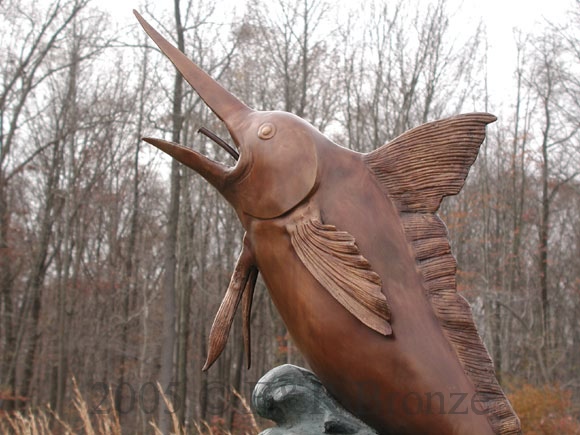 Single Marlin bronze statue fountain-1