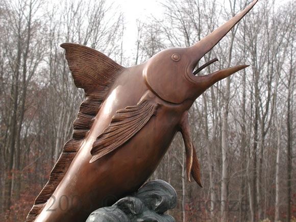 Single Marlin bronze statue fountain-3