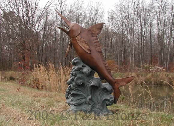 Single Marlin bronze statue fountain-5
