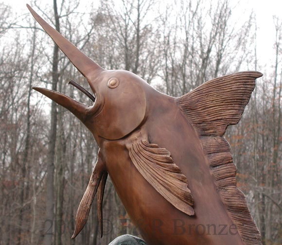 Single Marlin bronze statue fountain-6