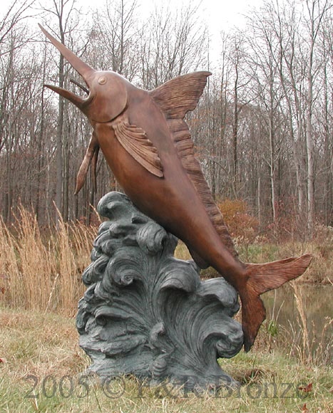 Single Marlin bronze statue fountain-8