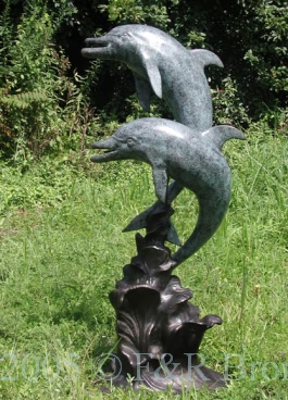 Two Small Dolphins bronze statue fountain