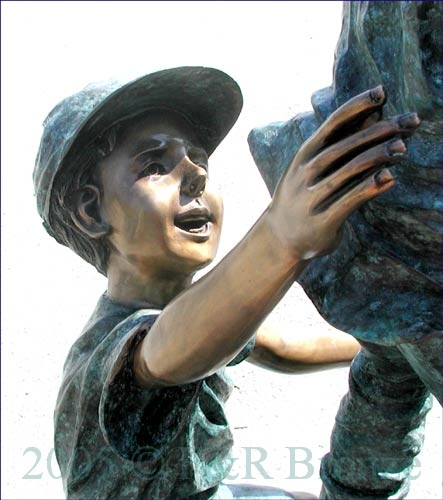 Three Kids Fishing Bronze statue-2