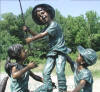 Three Kids Fishing Bronze sculpture