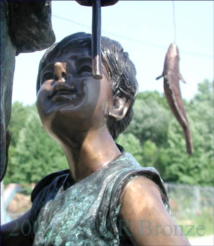 Three Kids Fishing Bronze statue-7
