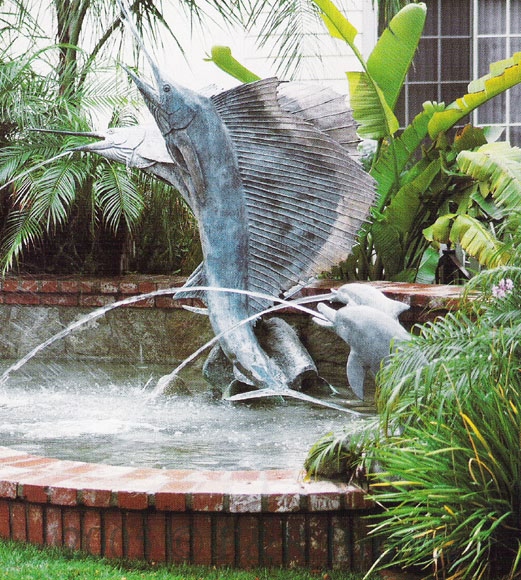 Swordfish bronze fountain by Castano