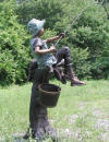 Boy Fishing From Tree & Dog bronze sculpture