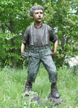 Boy Carrying Grape Basket bronze sculpture