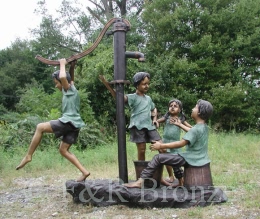 Kids with Water Pump bronze fountain