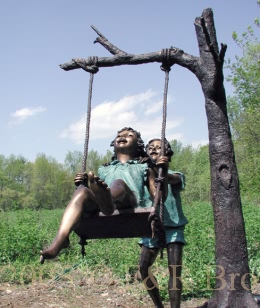 Kids Swinging Bronze Sculpture
