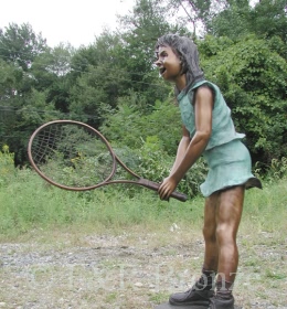 Girl Swinging Tennis Racket bronze statue