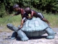 Two Kids Riding on Turtle bronze
