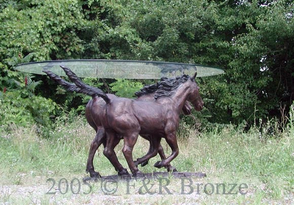 Bronze Two Horses Table with glass-2