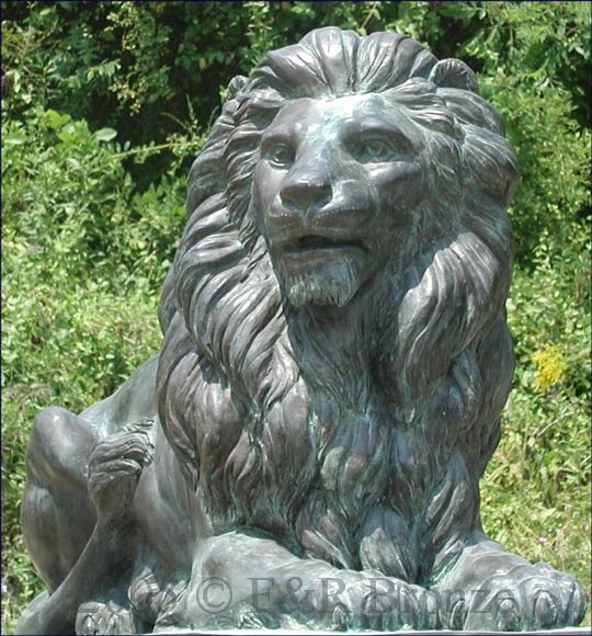 Pair of Majestic Guard Lions bronze-10