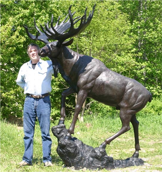 Life Size Moose Standing On Rock bronze-1